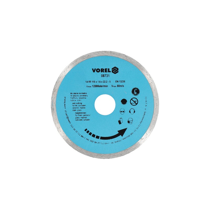 Diamond disc 115 mm, continuous rim – Vorel 08731