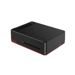 Argon NEO - black/red aluminum alloy case for Raspberry Pi 5 with built-in cooling fan, removable top cover