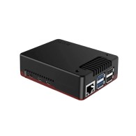 Argon NEO - black/red aluminum alloy case for Raspberry Pi 5 with built-in cooling fan, removable top cover