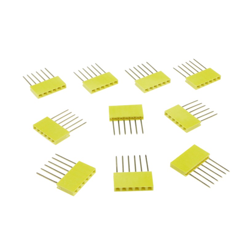 PB06S L YELLOW - Straight Strip 1x6 contacts (12mm long legs), 2.54mm - 10 pcs.