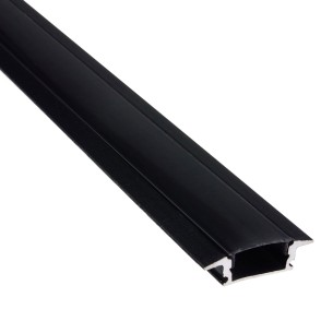 Aluminum mounting profile for LED strips, W-shaped, black with a black cover