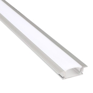 Aluminum mounting profile for LED strips, W-shaped, silver with a milky cover