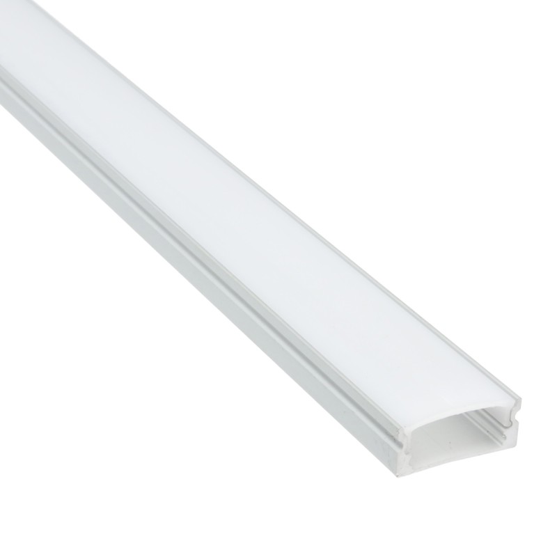 Aluminum mounting profile for LED strips, U-shaped, silver with a milky cover