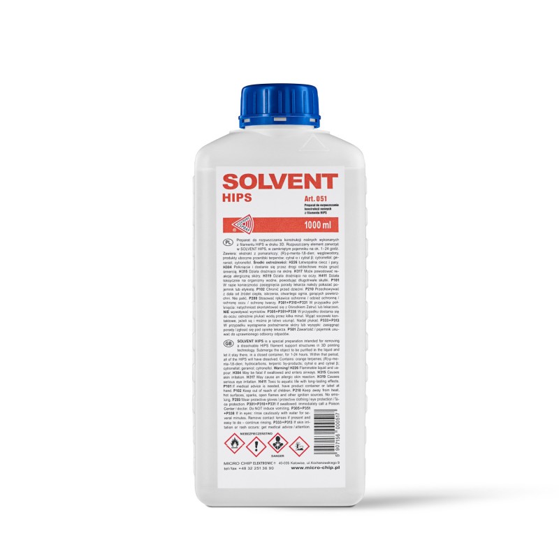 Solvent HIPS 1000ml - Preparat do rozpuszczania konstrukcji nośnych z filamentu HIPS w druku 3D