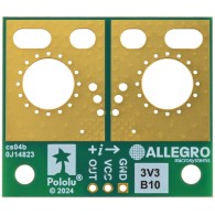 ACS72981 Current Sensor Large Carrier with wires connected by solderless lugs and header pins soldered for use with a breadboard