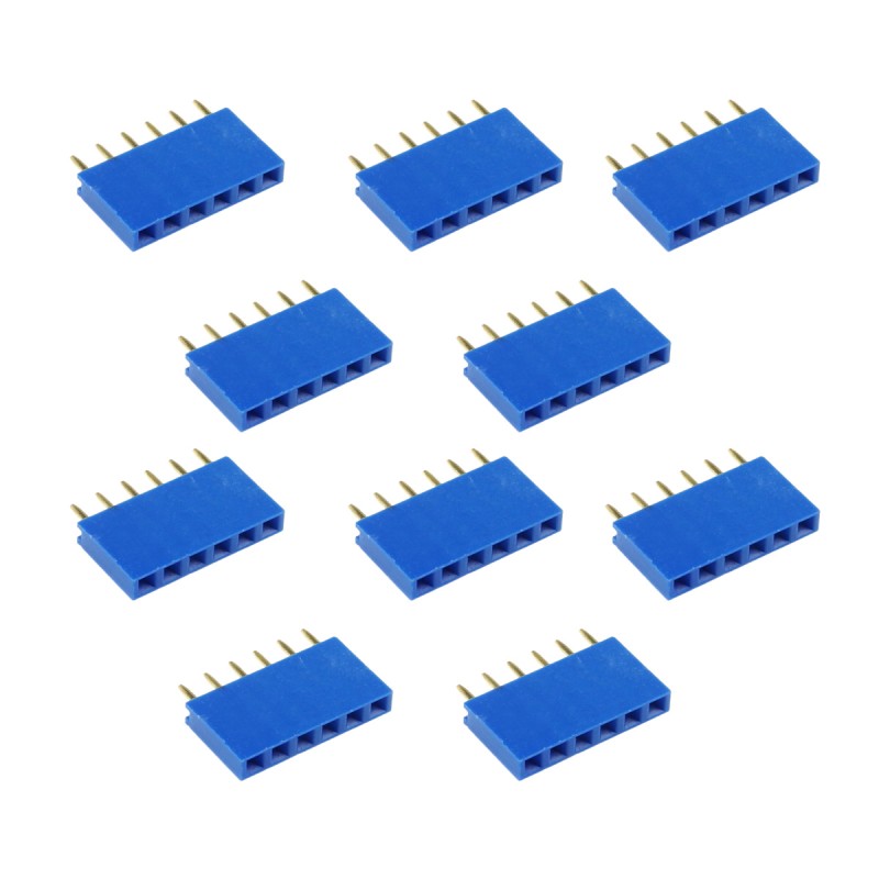 Contact strip 2.54mm straight extended 1x6, blue - 10 pcs.