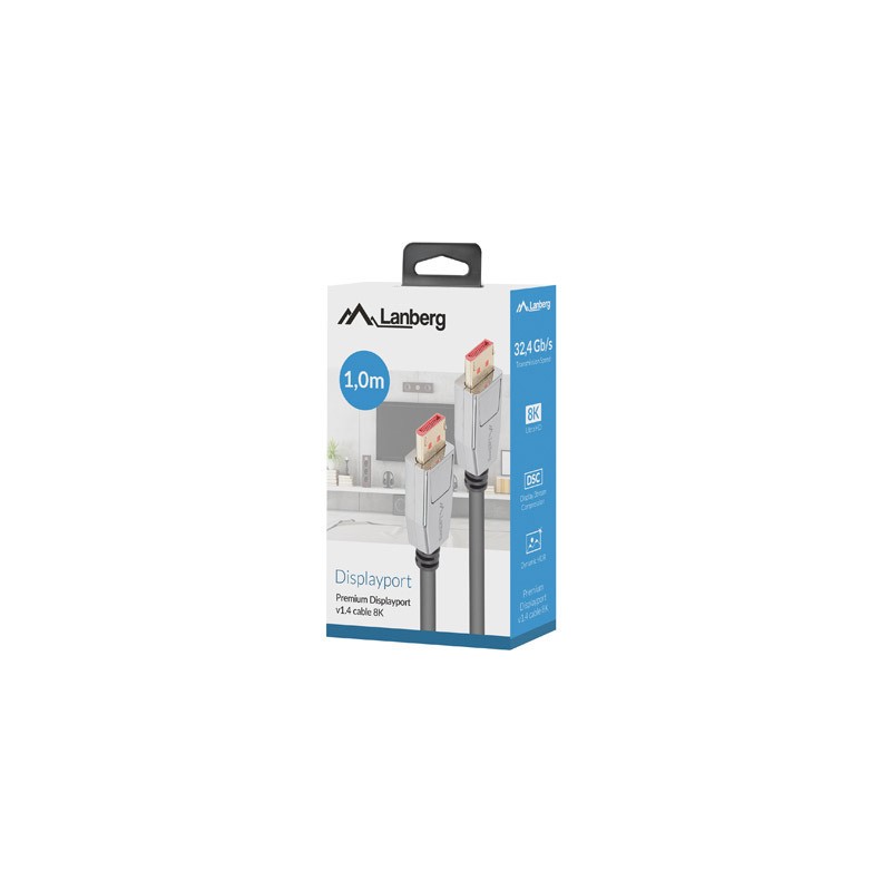 KABEL DISPLAYPORT M/M 20 PIN V1.4 1M 8K 60HZ CZARNY BOX LANBERG KABEL DISPLAYPORT M/M 20 PIN V1.4 1M 8K 60HZ CZARNY BOX LANBERG