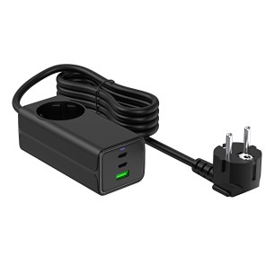 Wall charger Akyga 65W 2xUSB-C USB-A PD GaN 5-20V / 1.5-4.5A + AC Socket