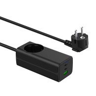 Wall charger Akyga 65W 2xUSB-C USB-A PD GaN 5-20V / 1.5-4.5A + AC Socket