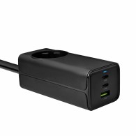 Wall charger Akyga 65W 2xUSB-C USB-A PD GaN 5-20V / 1.5-4.5A + AC Socket