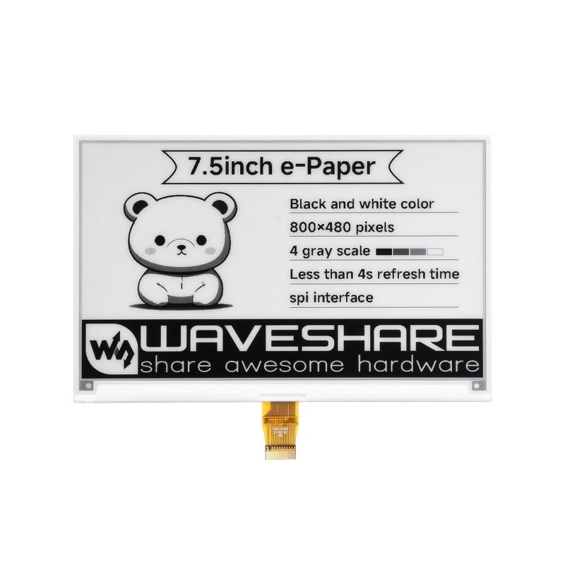 7.5" E-Ink e-Paper Display 800x480 - Waveshare 13187