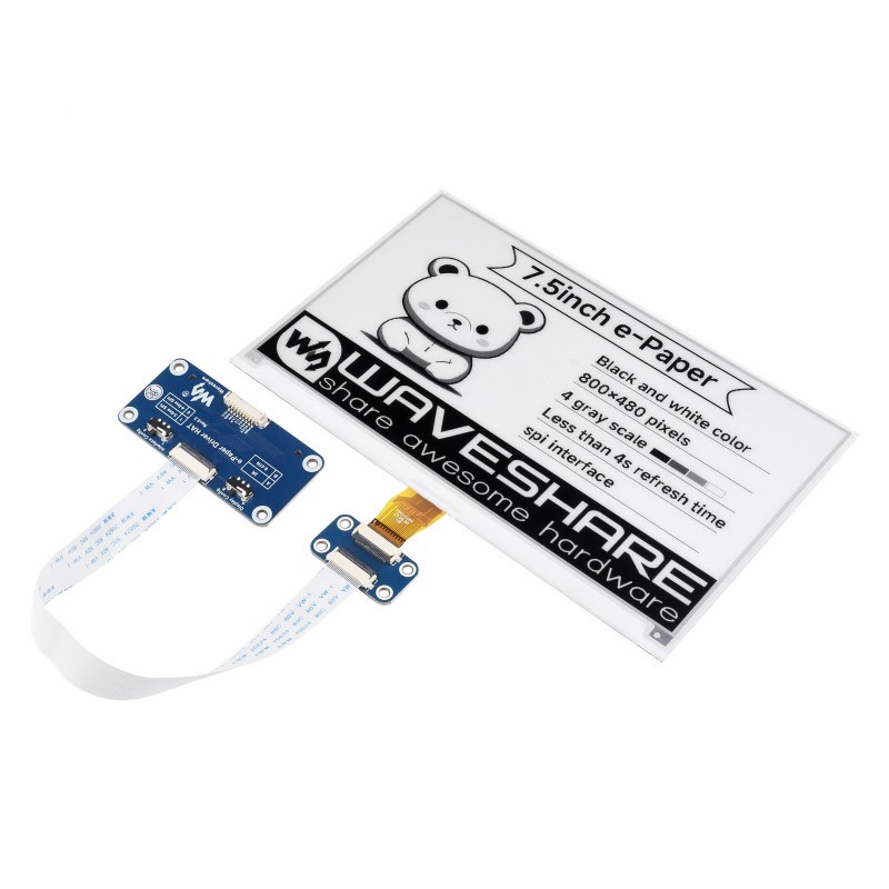 7.5" E-Ink e-Paper HAT Module 800x480 for Raspberry Pi - Waveshare 13504