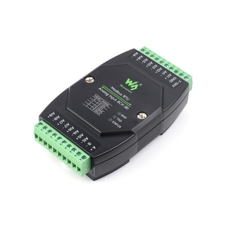 Modbus RTU Analog Input 8-channel module (B), 0-10 V inputs with RS485 interface - Waveshare 25767