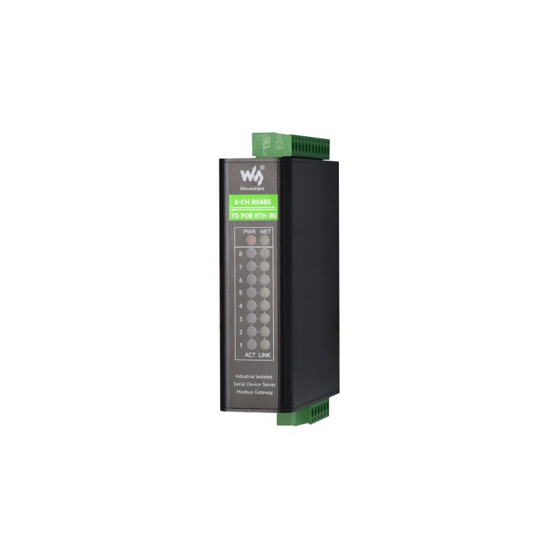 8-kanałowy RS485-Ethernet konwerter PoE szynowy - Waveshare 31078