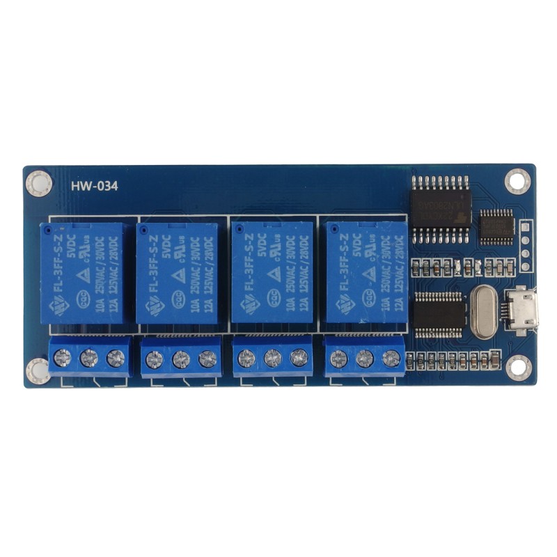 modRL04_uUSB - power module with four 10A relays and UART / USB interface