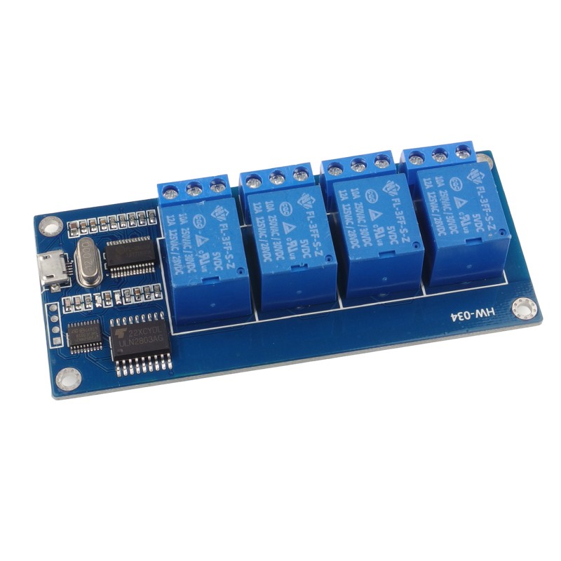 modRL04_uUSB - модуль живлення з чотирма реле 10А та інтерфейсом UART/USB