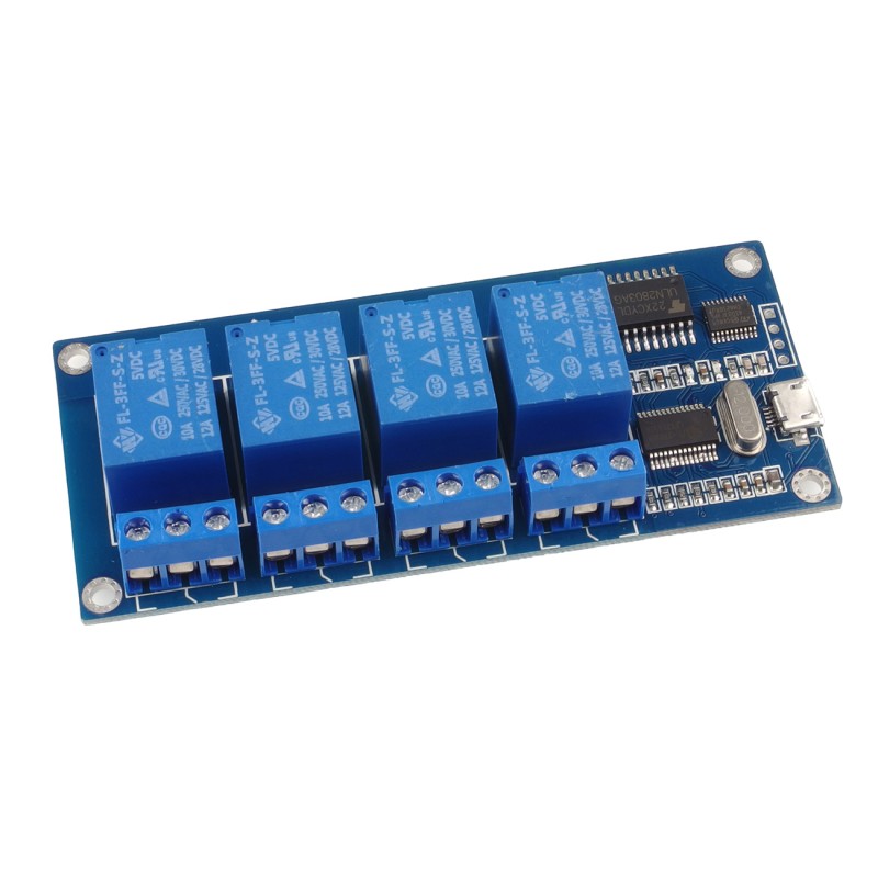modRL04_uUSB - модуль живлення з чотирма реле 10А та інтерфейсом UART/USB