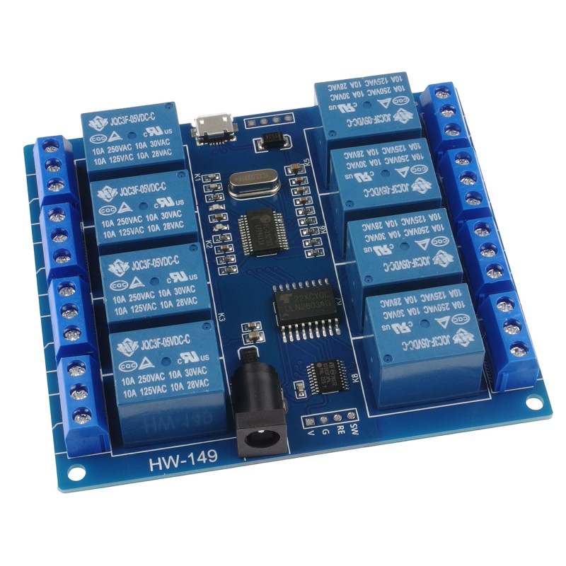 modRL08_uUSB - силовий модуль з вісьмома реле 10А та UART/USB