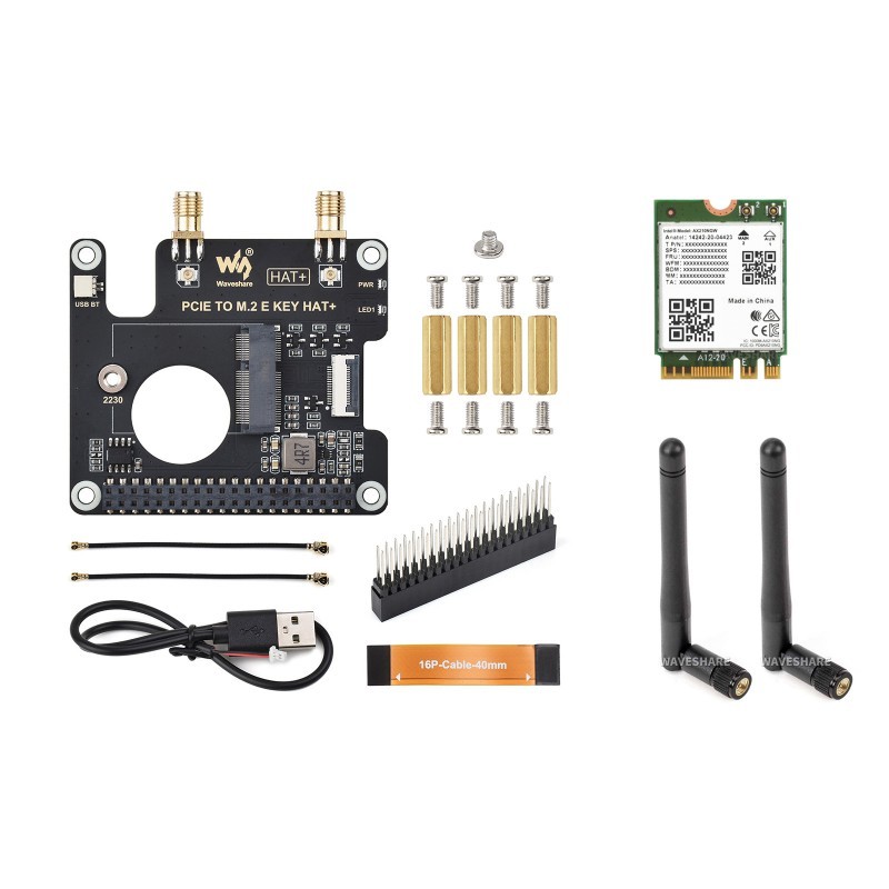 HAT+ PCIe do M.2 E Key Acce A z Wireless-AX210 i antenami dla Raspberry Pi 5 - Waveshare 30397