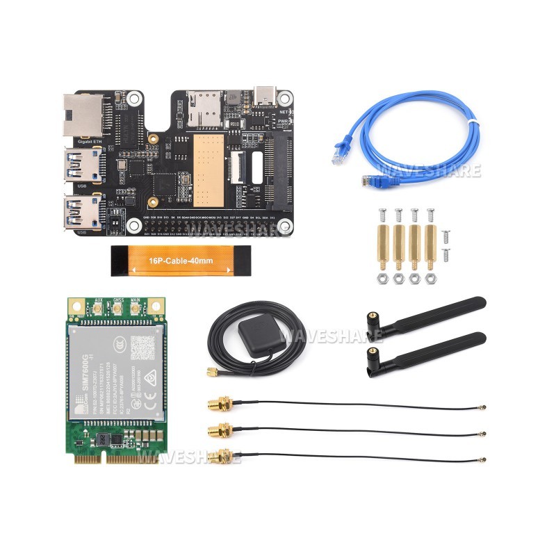 HAT PCIe do MiniPCIe/GbE/USB 3.2 Gen1 z 4G SIM7600G-H dla Raspberry Pi 5 - Waveshare 28143