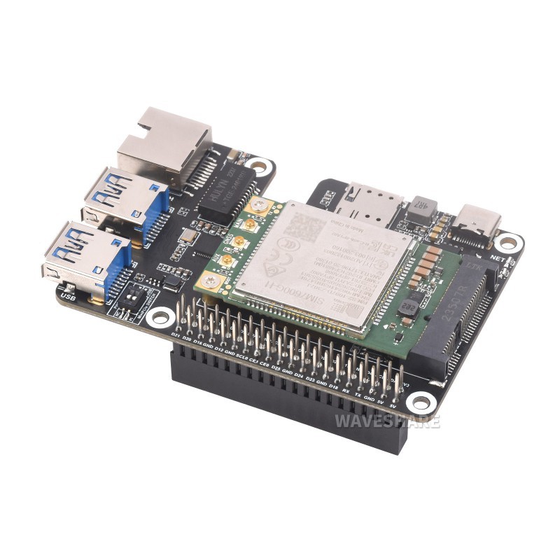 HAT PCIe до MiniPCIe/GbE/USB 3.2 Gen1 з 4G SIM7600G-H для Raspberry Pi 5 - Waveshare 28143