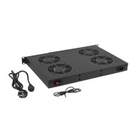 19" fan unit / ventilation panel with LCD 4 fans + thermostat 230V black Lanberg