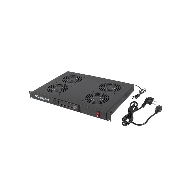 19" fan unit / ventilation panel with LCD 4 fans + thermostat 230V black Lanberg