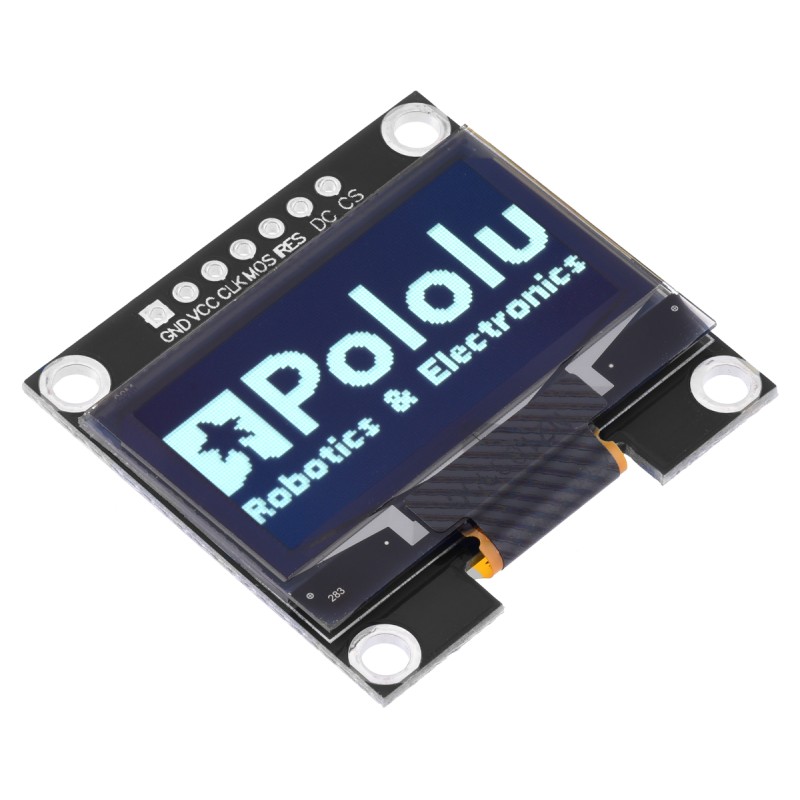 Graphical OLED Display: 128x64, 1.3", White Pixels, SPI, Black PCB controlled by an "A-Star 328PB Micro":prod0J3162 running at Graphical OLED Display: 128x64, 1.3", White Pixels, SPI, Black PCB controlled by an "A-Star 328PB Micro":prod0J3162 running at