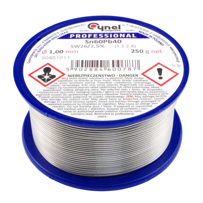Tin Cynel Sn60Pb40 with flux SW26 1.00mm 250g
