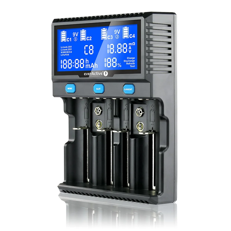 Ładowarka everActive UC-4200 do akumulatorów cylindrycznych Li-ion, LiFePO4, Ni-MH oraz 6F22/9V