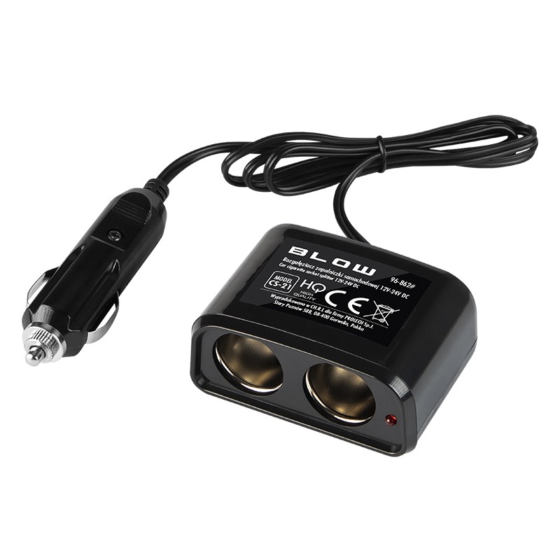 Car cigarette lighter splitter with 2 sockets and cable 12/24V