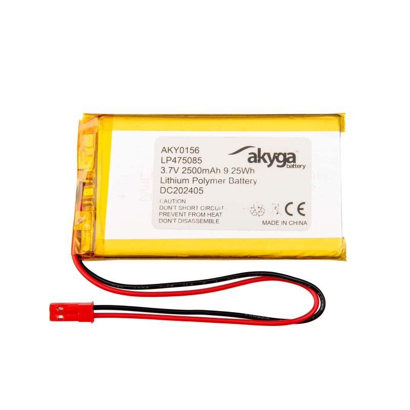 Akumulator litowo-polimerowy Akyga AKY0156 LP475085 Li-Po 3.7V / 2500mAh PCM JST 2.54 2-Pin 150mm Akumulator litowo-polimerowy Akyga AKY0156 LP475085 Li-Po 3.7V / 2500mAh PCM JST 2.54 2-Pin 150mm