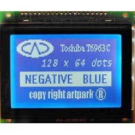 LCD-AG-128064B1-BIW W/B-E6 – STN 128×64 negative blue graphic display with TOSHIBA T6963C controller