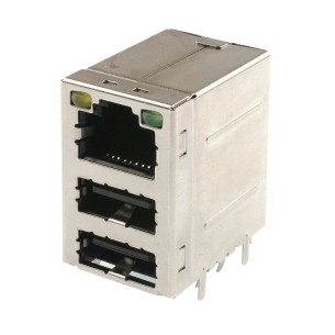 Złącze kątowe do PCB 2x USB 2.0 typu A + RJ45