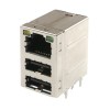 Right-angle PCB connector 2x USB 2.0 Type-A + RJ45