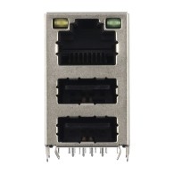 Right-angle PCB connector 2x USB 2.0 Type-A + RJ45