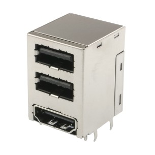 Right-angle PCB connector 2x USB 2.0 Type-A + HDMI 1.4