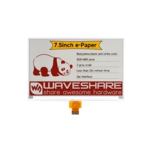 7.5-inch e‑Paper display (H) 800×480, red/yellow/black/white, SPI, E‑Ink - Waveshare 30925