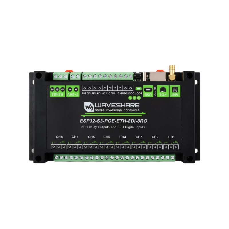 Модуль ESP32-S3-POE-ETH-8DI-8RO з Wi-Fi/Bluetooth, PoE, 8 входами, 8 реле, RS485,...