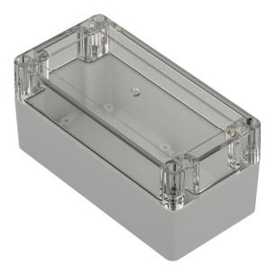 ZP160.80.75SJp-IP67 TM ABS-PC – Obudowa hermetyczna ABS-PC, jasnoszara, przezroczysta góra, tulejki mosiężne, Kradex