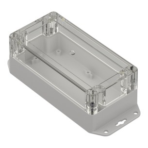 ZP160.80.60UJp TM PC – Plastic enclosure PC, light gray, with ears, transparent top, brass inserts, Kradex