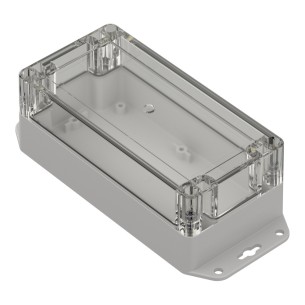 ZP160.80.60SUJp TM PC – Hermetic enclosure PC, light gray bottom with ears, transparent top, brass inserts, Kradex