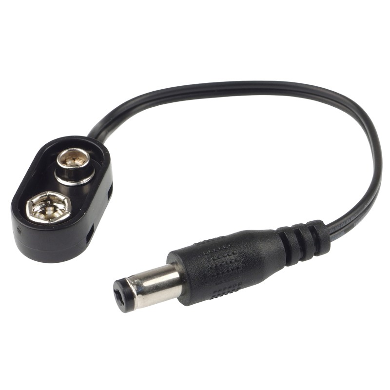 9V 6F22 Battery Clip with DC Plug 2.1 × 5.5 mm, Center Positive – 125 mm Cable