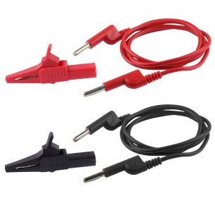 Banana-to-banana test lead set with alligator clips, red and black, 105 cm