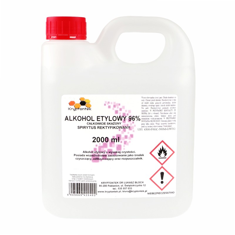 Alkohol etylowy 96% całkowicie skażony 2l, plastikowa butelka