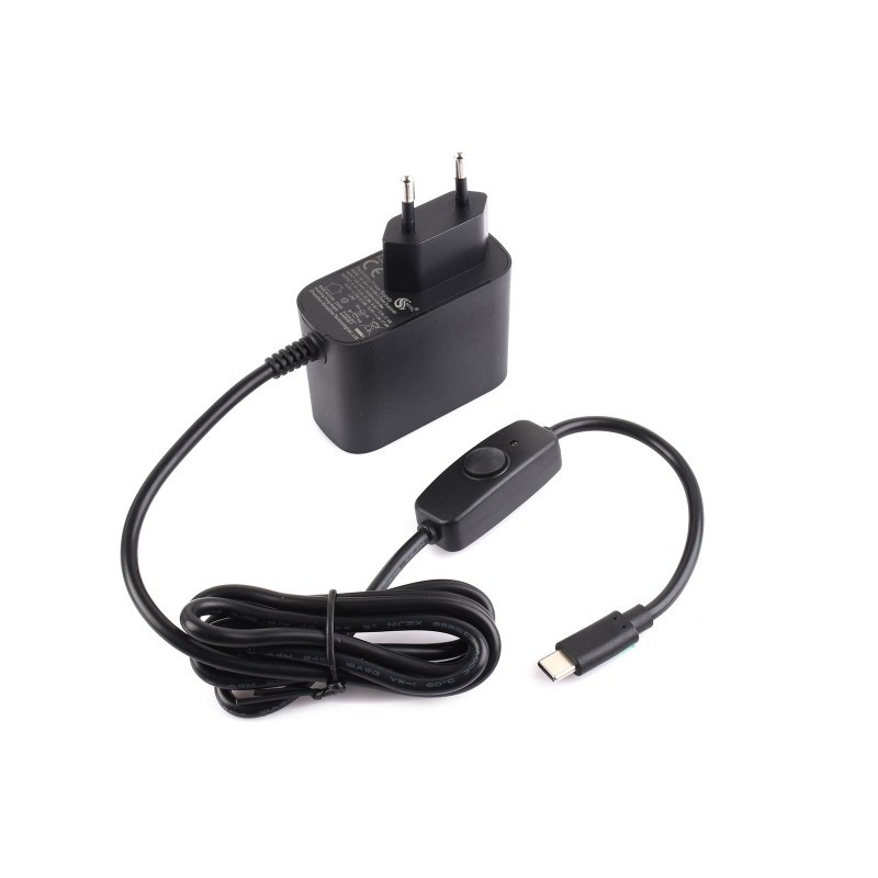 Zasilacz USB Type-C 27 W PD z przełącznikiem zasilania, kabel 1,2 m, wtyczka EU - Waveshare 32322