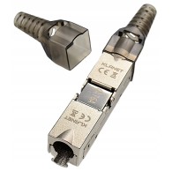 Assembled RJ45 connector with strain reliefs – side view