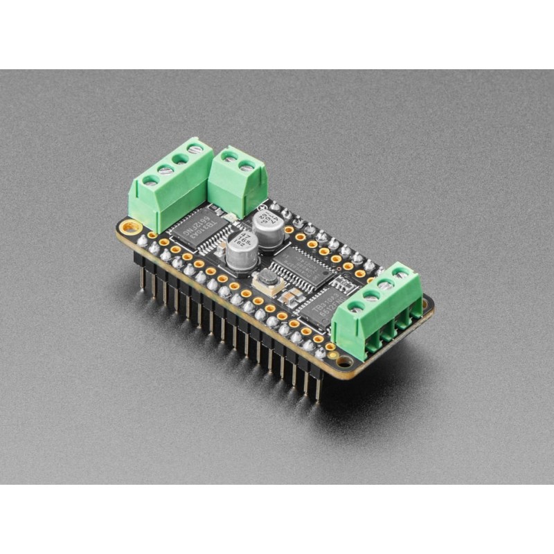DC Motor + Stepper FeatherWing – top angled view