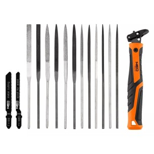 Zestaw uchwyt do pilników iglaków + pilniki i brzeszczoty 14+1 - NEO Tools 44-653