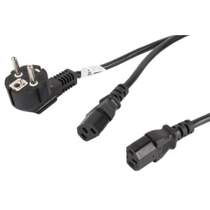 Power cable CEE7/7 - 2x IEC320 C13 2m VDE black - Lanberg CA-C13C-13CC-0018-BK
